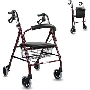 Mobiclinic Rollator Escorial Rollator pieghevole e leggero Freni a mano bloccabili Deambulatore in alluminio, cestino rimovibile Bordeaux