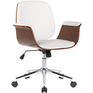 CLP Sedia da Ufficio Kemberg Ergonomica in Ecopelle Regolabile in Altezza con Ruote, Schienale e Braccioli - Colore Noce/Bianco