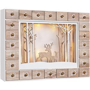 Spielwerk Calendario dell'Avvento Legno Riutilizzabile 24 Cassetti da Riempire 10 LED Effetto 3D