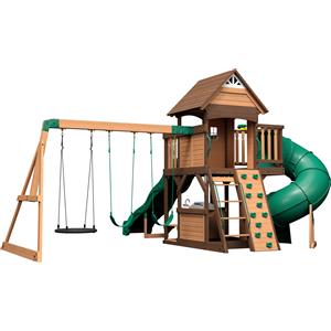 Backyard Discovery Cedar Cove - Torre da Gioco in Legno XXL con Scivolo, Altalena, Parete da Arrampicata e Piattaforma Panoramica