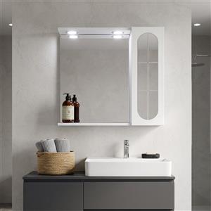Kiamami Valentina Specchio bagno bianco 58cm, pensile con anta inglesina e faretti led
