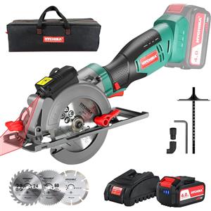 HYCHIKA Sega circolare portatile 18V, HYCHIKA con batteria da 4,0Ah 3500 giri/min con 3 lame
