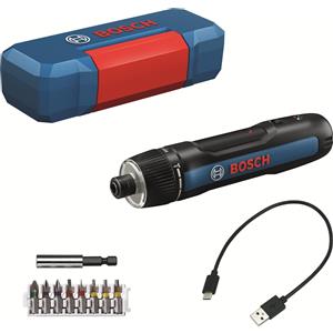 Bosch Professional Avvitatore a Batteria GO 3,6V con Set di Bit, Portapunte e Cavo USB-C in Mini Valigetta