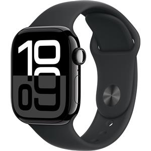 Apple Watch Series 10 GPS, cassa in alluminio da 42 mm nero diamante, bracciale sportivo nero - S/M
