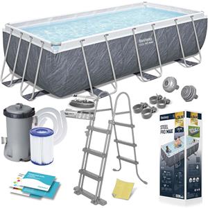 Bestway Steel Pro Max Piscina Rettangolare 404x201x100 cm Grigio Marmo con Pompa di Filtro e Scaletta di Sicurezza
