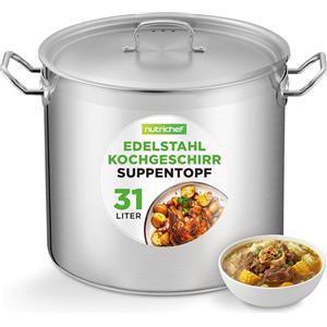 NUTRICHEF Penta in acciaio inox NutriChef 33,1 L a induzione - Pentola con coperchio, qualità professionale per la ristorazione e la preparazione dei pasti Resistente al calore fino a 260 °C