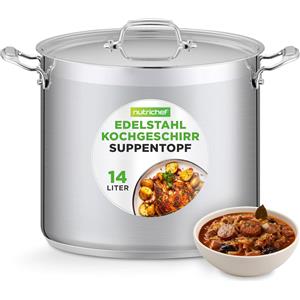 NUTRICHEF Penta in acciaio inox NutriChef 15,1 L a induzione - Pentola con coperchio, qualità professionale per la ristorazione e la preparazione dei pasti Resistente al calore fino a 260 °C