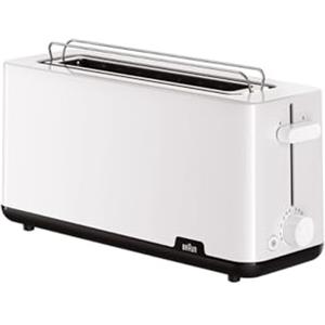 Braun Breakfast 1 HT1110WH, Tostapane con Apertura Extra Lunga con 8 Livelli di Tostatura, Funzioni per Riscaldare e Scongelare, Vassoio per Briciole, Fessura di 25 Cm, 1030W, Bianco