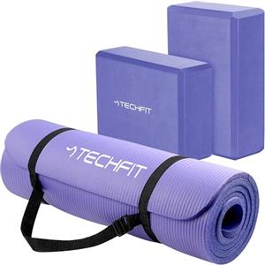 TechFit Set Blocchi Yoga, Tappetino 180x60x1 cm, Spesso Antiscivolo EVA Alta Densità 2 Mattoncini 22,5x15x7,6cm Pilates Stretching Cinghia Trasporto Ecologico
