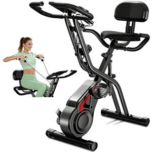 Dianshao Cyclette per Casa Pieghevole 5 in 1 con Schienale, Cyclette Magnetica con Display LCD e Bande Elastiche, Spin Bike Silenziosa fino 136 kg