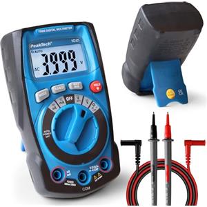 PeakTech 1021 - Multimetro digitale CAT III 600V True RMS compatto e robusto con display 4000 conteggi - Misuratore professionale per elettricisti con auto-range, 400µA/mA, Ohm, Cap, Hz e tester di