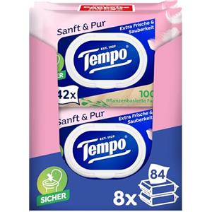 Tempo Salviette umidificate "Delicato & Pur" - Mega Pack - 16 confezioni da 42 panni - Duo Packs - Carta igienica umida dermatologicamente testata e pH neutro sulla pelle