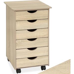 tectake® Cassettiera Ufficio con Ruote 65x36x40cm, Cassettiera Scrivania, Mobiletto salvaspazio 6 Cassetti, Organizer cancelleria, Cassetti Scrivania per Ufficio, Studio - Legno Industriale Chiaro