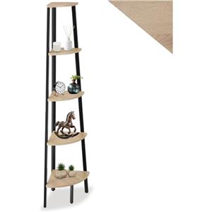 tectake® Scaffale ad Angolo 34 x 34 x 158,5 cm, Metallo e Legno, Libreria Design, Scaffale Salvaspazio 5 Ripiani di Grandezza Diversa, Scaffalatura Moderna, Salotto, Ufficio - Legno Industriale Chiaro