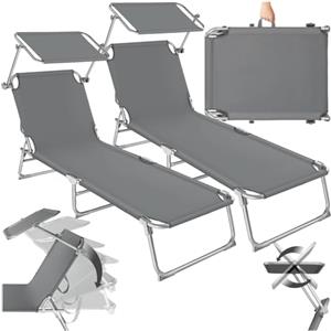 tectake® 2 x Lettino, Lettino Pieghevole, Sedia a Sdraio per prendere il Sole, Sdraio da Giardino con Ombrello Parasole 190cm, Lettini prendisole pieghevoli - Grigio