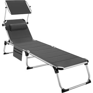 tectake® Sdraio da Mare, Sdraio da Spiaggia Pieghevole con Parasole, Sedia da Giardino, Schienale Regolabile 6 Posizioni, Telaio in Alluminio, Cuscino Poggiatesta Removibile, Tasca Laterale - Grigio