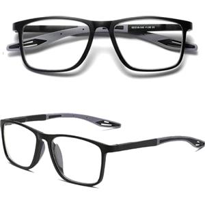 Hubeye Occhiali da lettura sportivo da uomo e donna Lettori ultraleggero TR90 Confortevole Flessibile Occhiali anti luce blu (Nero, 2.00)