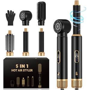 UMIGA Styler per capelli 5 in 1 1000 W, LCD Air Brush spazzola rotonda, ferro arricciacapelli e piastra per capelli, 3 livelli di temperatura per volume, levigatura, ricci e styling