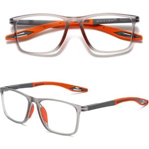 Hubeye Occhiali da lettura sportivo da uomo e donna Lettori ultraleggero TR90 Confortevole Flessibile Occhiali anti luce blu (Arancione, 1.00)