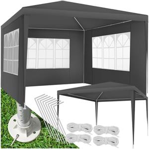 tectake® Gazebo da Giardino, Padiglione Esterno con Telaio in Acciaio, 3 Pannelli Laterali, Impermeabile, Resistente ai Raggi UV, 300 X 300 X 250 cm - Grigio