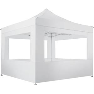 tectake® Gazebo pieghevole in alluminio, 3x3 m, impermeabile, con 4 pareti laterali, con corde di tensione, picchetti e borsa, baldacchino, balcone, terrazza, gazebo da giardino - Bianco