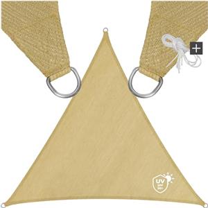 TecTake® Tenda a Vela Ombreggiante Quadrata in Polietilene, Protezione dai Raggi UV, Vela da Sole Ombreggiante con Set Funi di Tensione - Beige, Triangolare, 3 m