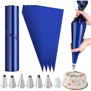 Korsaot 50 Pièces Sac a Poche, Spesse 21 Pollici Saccapoche con 6 Beccucci Sac a Poche e 1 Adattatore per Bocchette, Saccapoche usa e Getta per Decorare Dolci o Torte