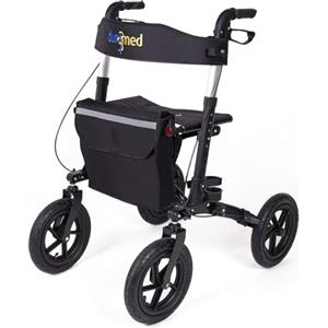 Dunimed Deambulatore per esterni con grandi pneumatici - Pieghevole - Altezza regolabile - Include pratica borsa - Nero