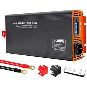 DATOUBOSS Inverter 12v 220v/230v Onda Pura 1500w/3000w, Inverter Onda Pura 1500w con LCD Display e 1 presa AC e 1 Porte USB & Type-c per Auto,Camion, Camper