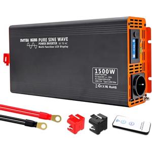 DATOUBOSS Inverter 24v 220v/230v Onda Pura 1500W/3000W, Inverter Onda Pura 1500W, Convertitore 24v 220v 1500w con LCD Display & Type-C e 1 presa AC e 1 Porta USB per Auto,Camion, Camper