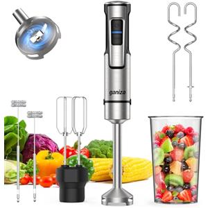 Ganiza Frullatore a immersione 5 in 1, 1200 W ad alta potenza con regolazione della velocità e pulsante TURBO, frullatore a mano con doppio schiumatore per latte, ideale per salse, zuppe e frullati