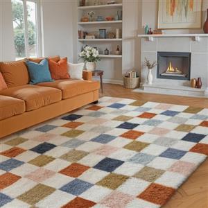 HUGEAR Tappeto Salotto 160x230cm Pelo Lungo a Quadri Grande Multicolore Bianco Morbido Tappeti Antiscivolo Moderno Camera da Letto Cucina Salotto Sala Scendiletto Esterno Bambina Bambini Tappeti