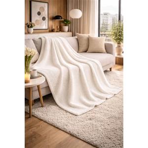 B O S A L O N I Coperta Plaid 200x150 cm BOSALONI HOME Paris Collection, Coperta Grande per Divano e Letto, Morbido Pile Flanella, Elegante e Calda per Arredo Casa (Bianco)