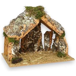 KORAT Capanna Presepe in Legno, Sughero e Muschio - 3 Dimensioni Disponibili (Piccola, Media, Grande) - Capanna Artigianale per Natività - Realistica e Curata nei Dettagli (Piccola - 30x20x25 Cm)