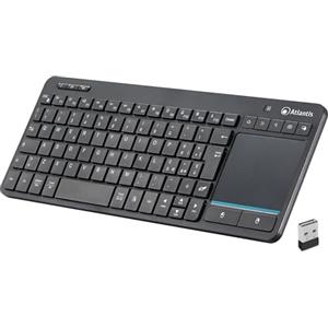 Atlantis Mini Tastiera con TouchPad multitouch integrato - Wireless senza fili RF + Bluetooth, QWERTY, Tasti funzione multimediali, per PC/Notebook/Smart TV/Smartphone/Tablet/iOS/Android - Nero