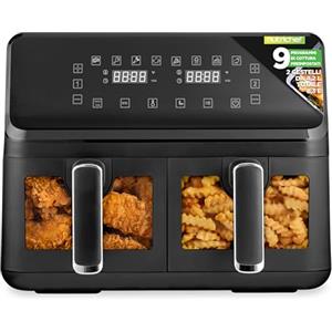 NutriChef Friggitrice ad Aria, Air Fryer Forno Digitale Senza Olio con Cestello o Ciotola Trasparente, Controllo Preciso di Tempo e Temperatura, Perfetta per Pollo, Dolci, Patatine e Bistecca