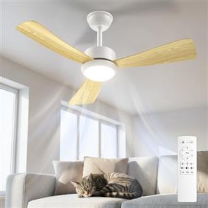 Airwit Ventilatore da Soffitto con Luce 106cm, Pale Effetto Legno, Ventilatore da Soffitto Silenzioso con Telecomando, LED Dimmerabile, Motore DC Reversibile, 6 Velocità per Camera Soggiorno