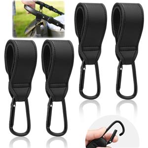 Orchideeknc 4 ganci per passeggino, moschettone in metallo nero e gancio in velcro, gancio universale per passeggino per borse fasciatoio, borse da appendere, borse per la spesa