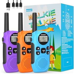 NXGKET Walkie Talkie Bambini Ricaricabili, 3 Chilometri di Lungo Raggiocon Batteria Ricaricabile da 1200 mAh, torcia a LED, 16 Canali, VOX， Giocattoli da Esterno per Bambini di 3-12 Anni