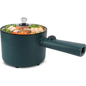 Pssopp Pentola elettrica con coperchio Pentola per noodle elettrica da 1,8 litri Multicooker con coperchio Fornello elettrico a manico lungo per dormitorio da viaggio Spatola e uovo a riscaldamento rapido