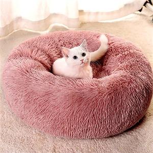 MDDK DY Cuscino per Cani, Cuccia Cane Interno Morbida Rotonda, Cuccia gatto Lavabile e soffice, Base Antiscivolo e Anti-ansia, lettino per cani Diametro Tappeto di Peluche 50 cm Pelle Rosa