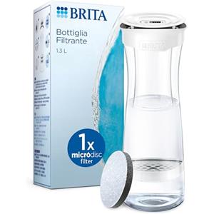 BRITA Bottiglia filtrante, bianca (1,3L) incl. 1 filtro MicroDisc: riduce PFAS, cloro, microparticelle e altre impurità