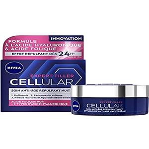 NIVEA Cellular Expert Filler - Trattamento viso anti-invecchiamento ripulpante, crema da notte, idrata, rassoda, ripristina volume e riduce le rughe, acido ialuronico e acido folico puro, tutti i tipi