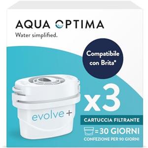 Aqua Optima Evolve+ Cartucce Filtranti 3 Pezzi - Compatibile Brita* Maxtra, Maxtra+, PerfectFit - Alternativa Filtri Brita* - Riduce Calcare, Cloro, Microplastiche, Piombo e Impurità