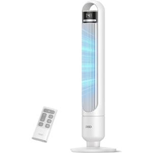 Dreo Ventilatore a torre silenzioso da 23 dB, distanza di lancio, 9.8 m, ventilatore con 4 livelli di velocità, 3 modalità, timer da 8 ore, oscillante a 90°, ventilatore a colonna per camera da letto