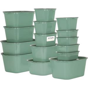 VINATO Contenitori Ermetici per Alimenti (15 Pezzi) - Set per Congelatore, Microonde, Lavastoviglie, Impilabili - Verde