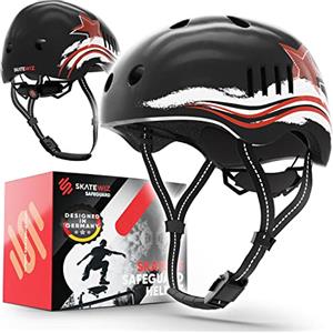 SKATEWIZ Casco Bici Bambino - Casco Bambini Casco Bici Bambina Casco Bambino - Caschetto Bici Bambino 6 Anni - Casco Bmx Casco Skateboard - SAFEGUARD S - 49-53 cm - Stella nera-rossa
