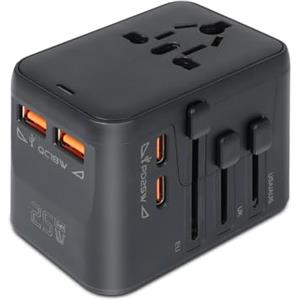 AiQInu Adattatore Universale Da Viaggi, con 2 USB-C 2 USB-A International Presa Universale Da Viaggio, GaN 25W Global Adattatore Presa Universale per UE USA Regno Unito Australia
