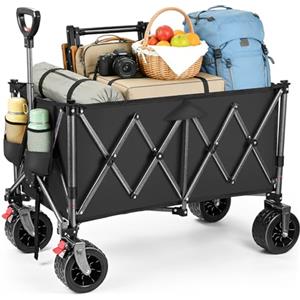 YEAUPE PRO Carrello Pieghevole e da Spiaggia - Con doppi freni anteriori, doppia forcella rinforzata e ruote grandi, Manico regolabile, Per campeggio e giardino - 150kg, 200L, Nero