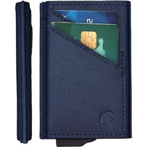 POWR Portafoglio porta carte di credito blu reale in pelle vegana RFID porta carte di credito da uomo. Portafoglio minimalista da uomo. Portafoglio sottile in metallo pop up porta carte di credito,